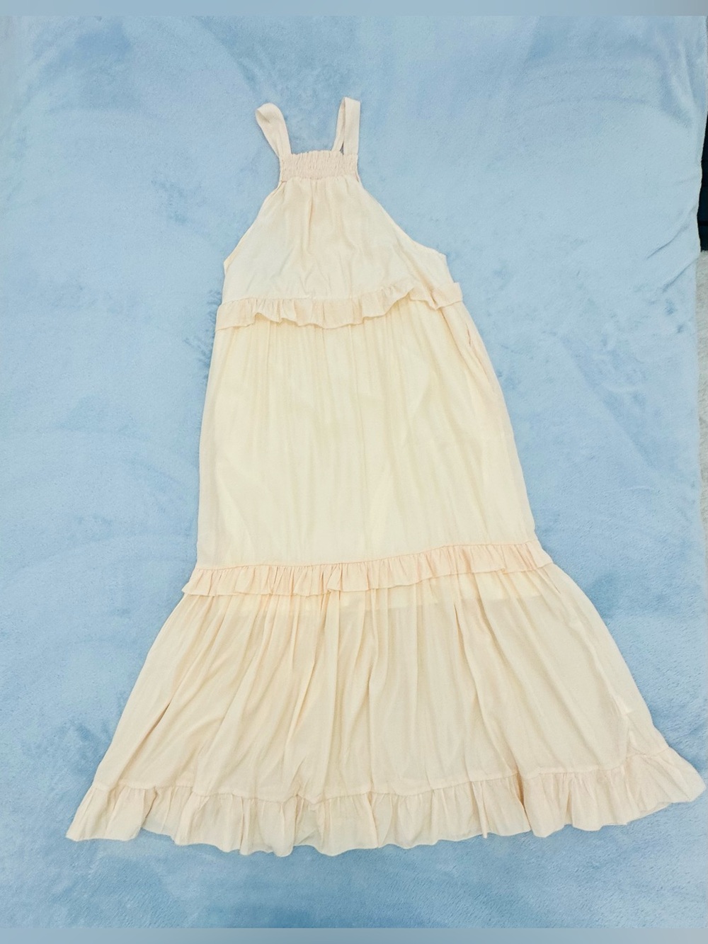 Light Peach Ruffle Halter Maxi Dress